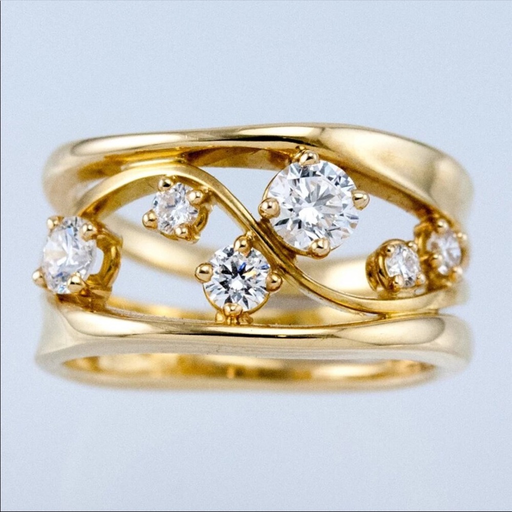 New Women’s Yellow Gold Plated Diamond Ring - Picture 1 of 8